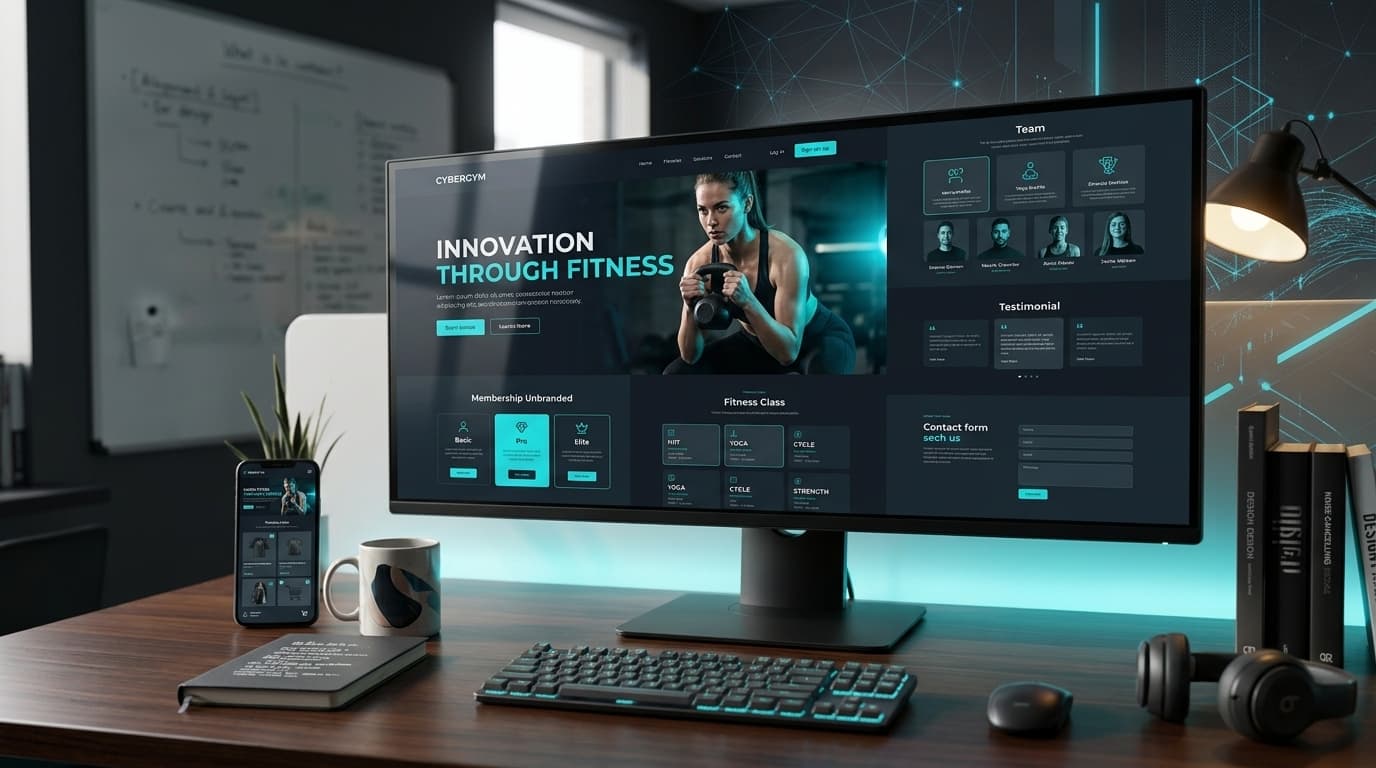 Concept fitness club website on desktop and mobile