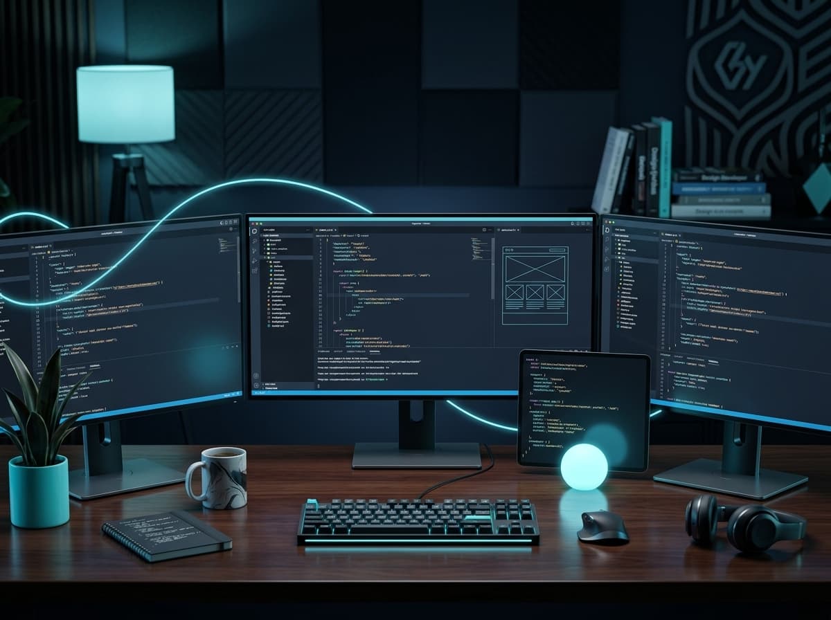 Multi-monitor workspace with code editors